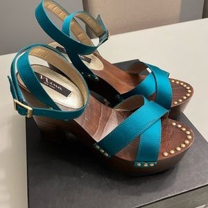 Teal Blue Satin sandals size 9